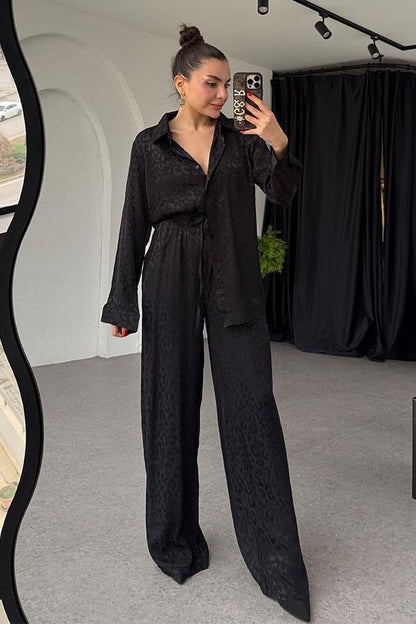 Ventura Siyah Saten Dokulu Takım