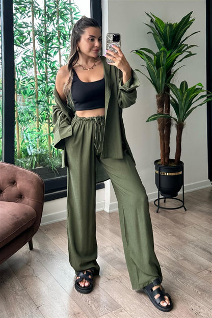 Vermont haki yeşil gömlekli takım