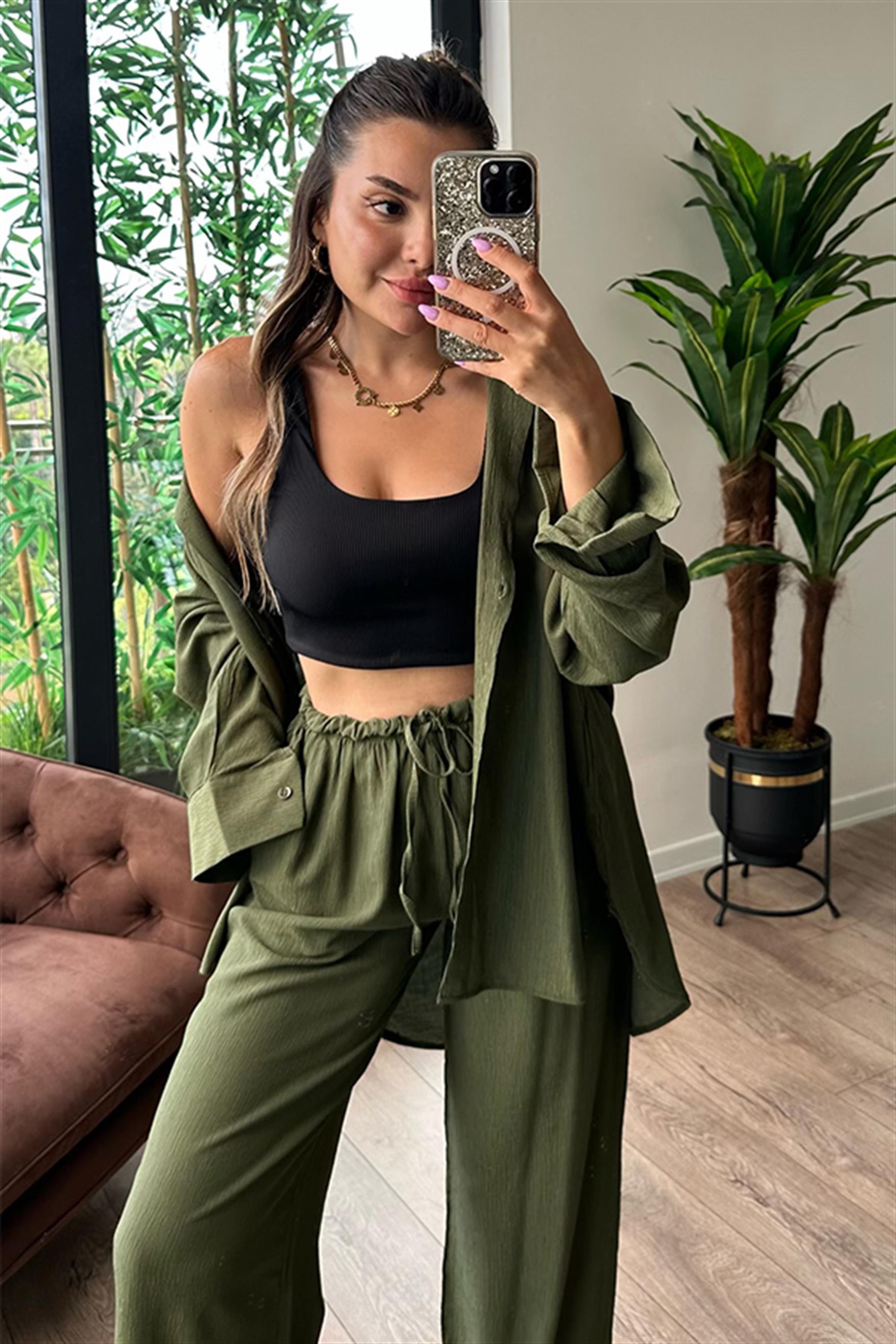 Vermont haki yeşil gömlekli takım