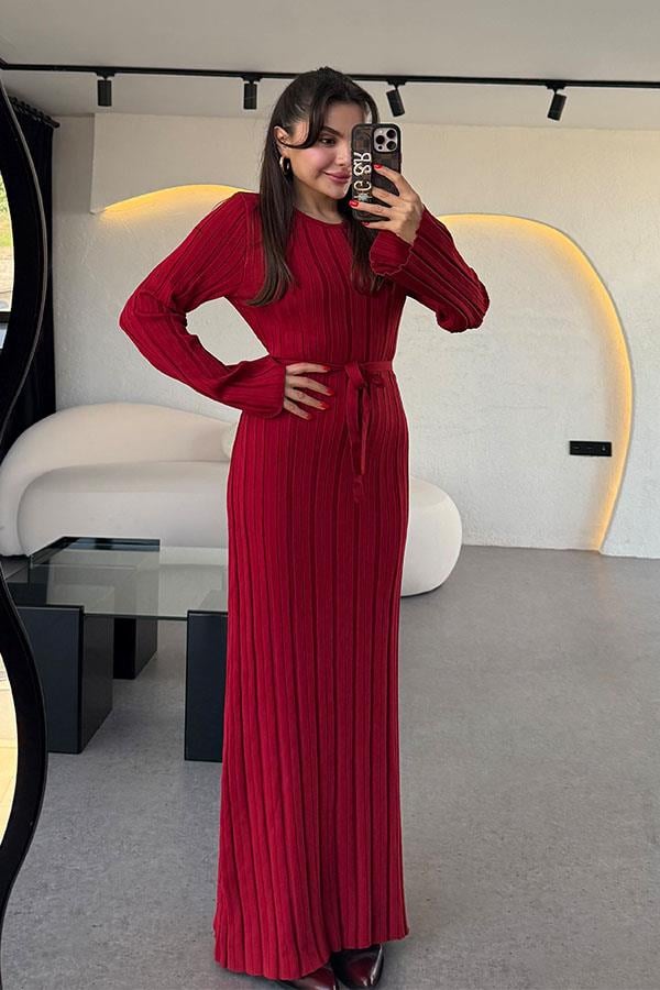 Vespa Bel Kuşaklı Kırmızı Elbise