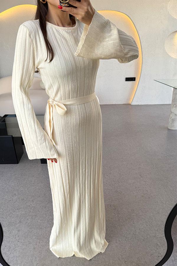 Vespa Bel Kuşaklı Krem Elbise