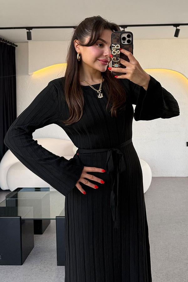 Vespa Bel Kuşaklı Siyah Elbise