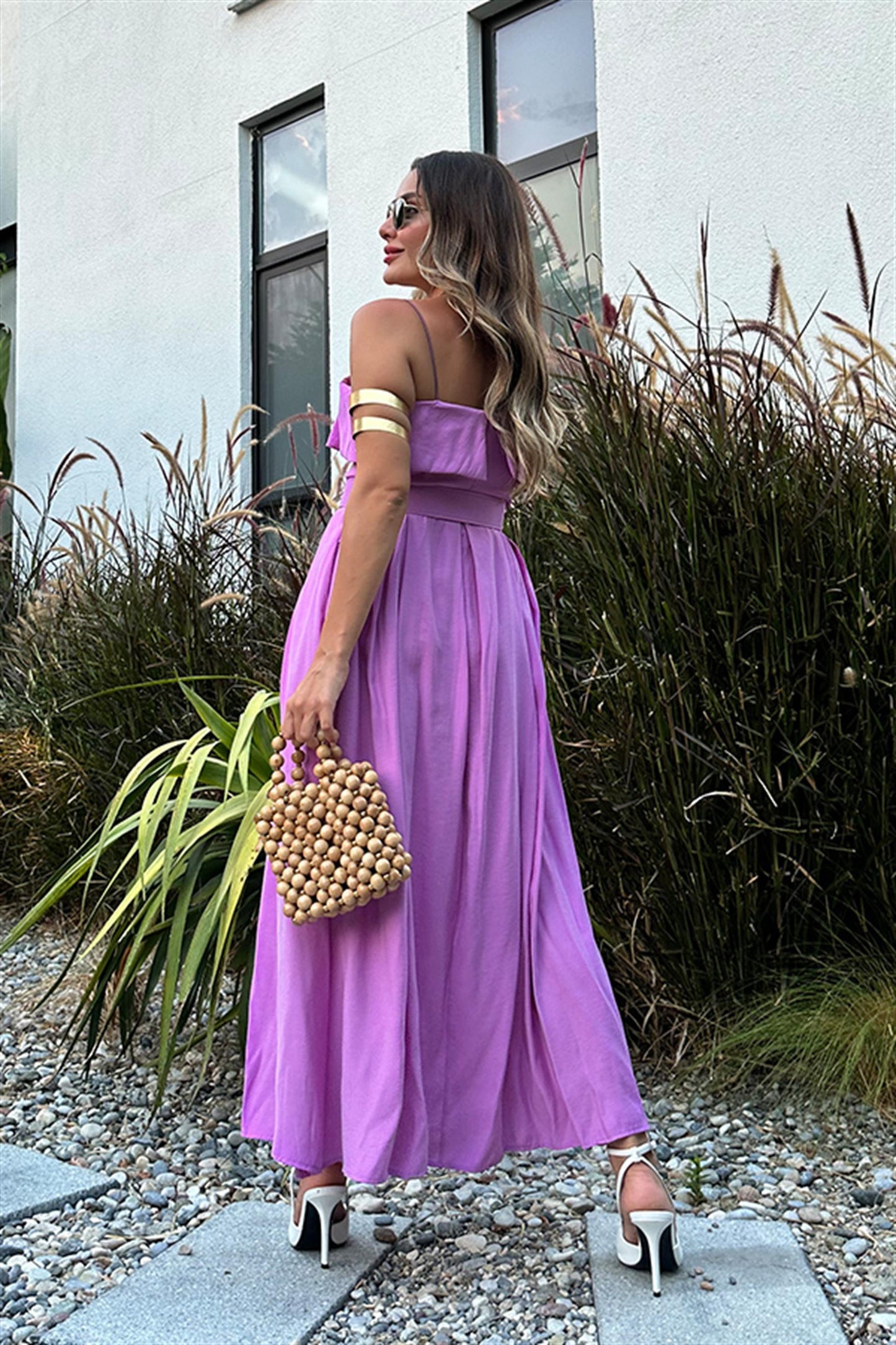 Vest pembe kemerli poplin premium elbise