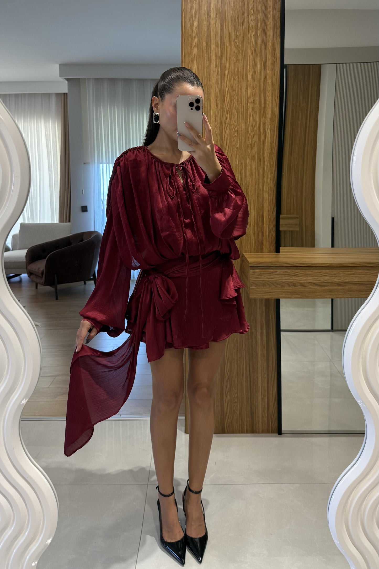 Vestida Bordo İçi Şortlu Tasarım Elbise