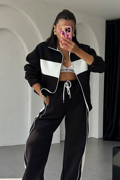 Vestido 3 İplik Şeritli Eşofman Takım - Siyah