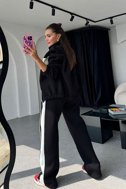 Vestido 3 İplik Şeritli Eşofman Takım - Siyah