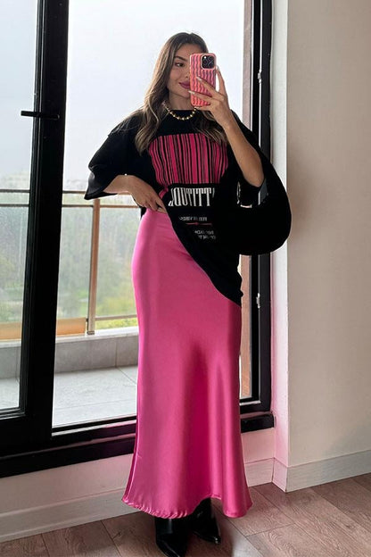 Vıbes Saten Etekli İkili Takım - Fuşya