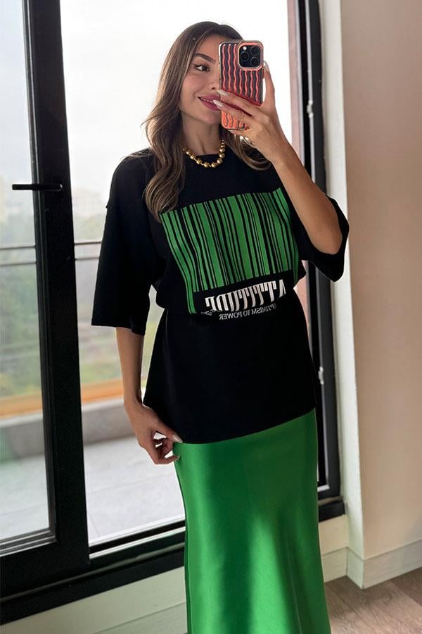 Vıbes Saten Etekli İkili Takım - Yeşil