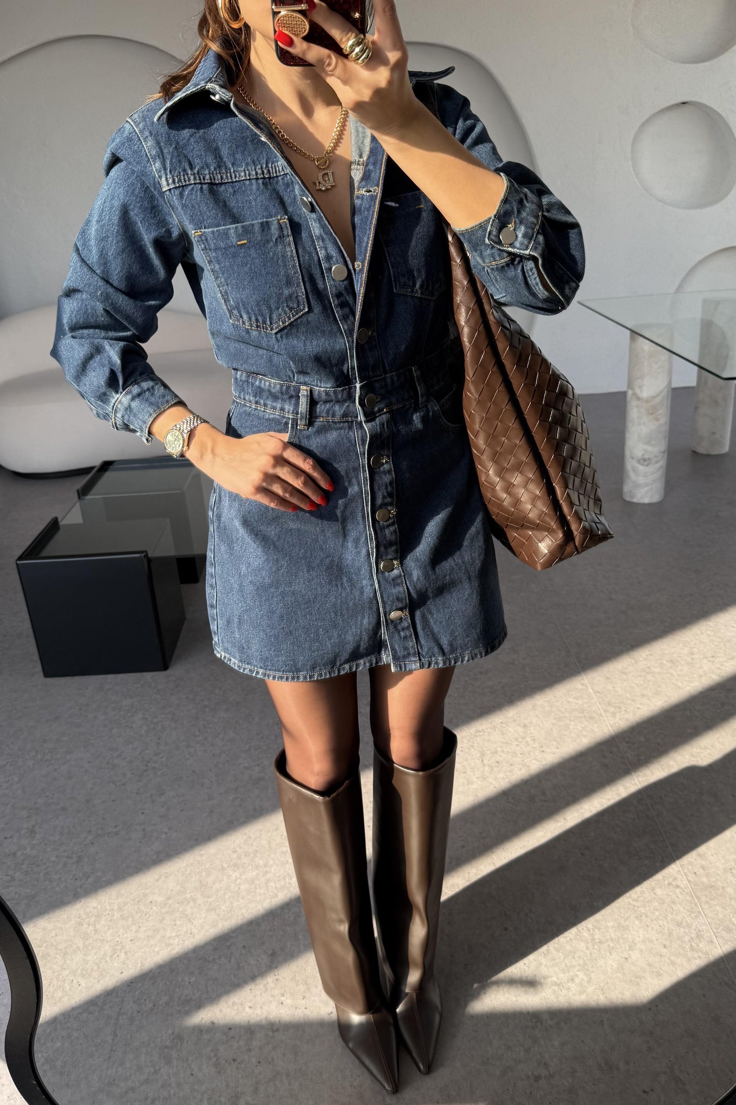 Victoria Darkblue Mini Jean Elbise