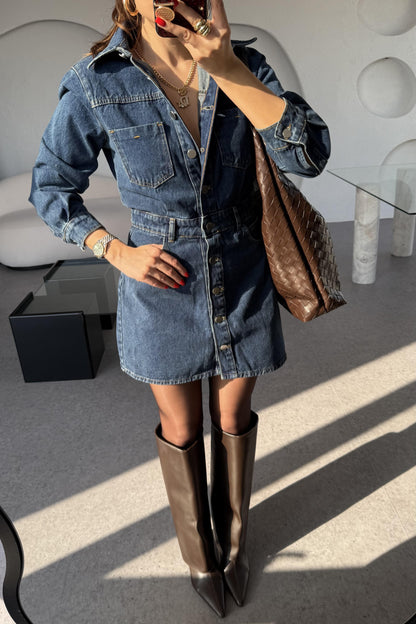 Victoria Darkblue Mini Jean Elbise