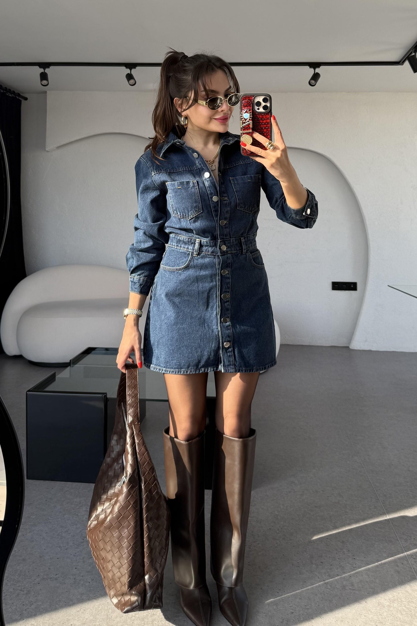 Victoria Darkblue Mini Jean Elbise