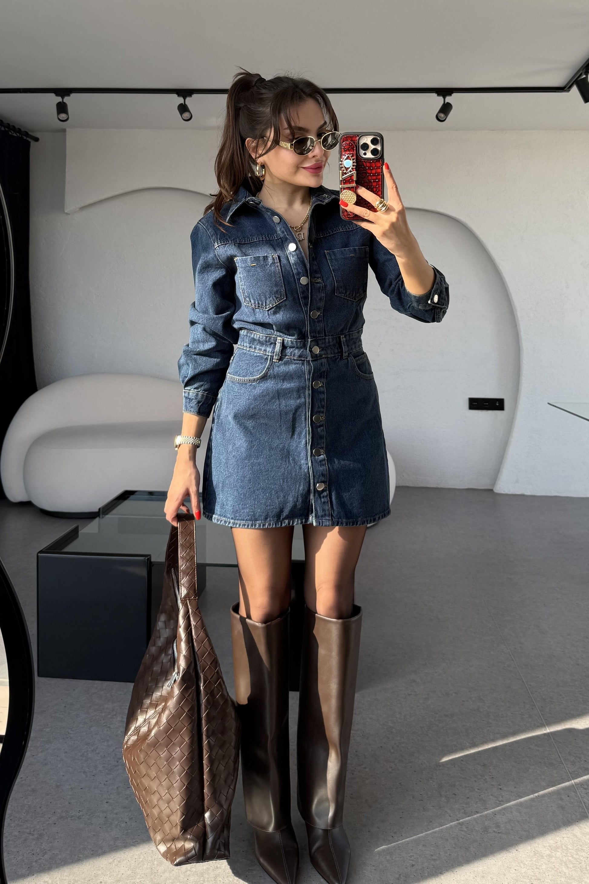 Victoria Darkblue Mini Jean Elbise