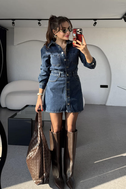 Victoria Darkblue Mini Jean Elbise