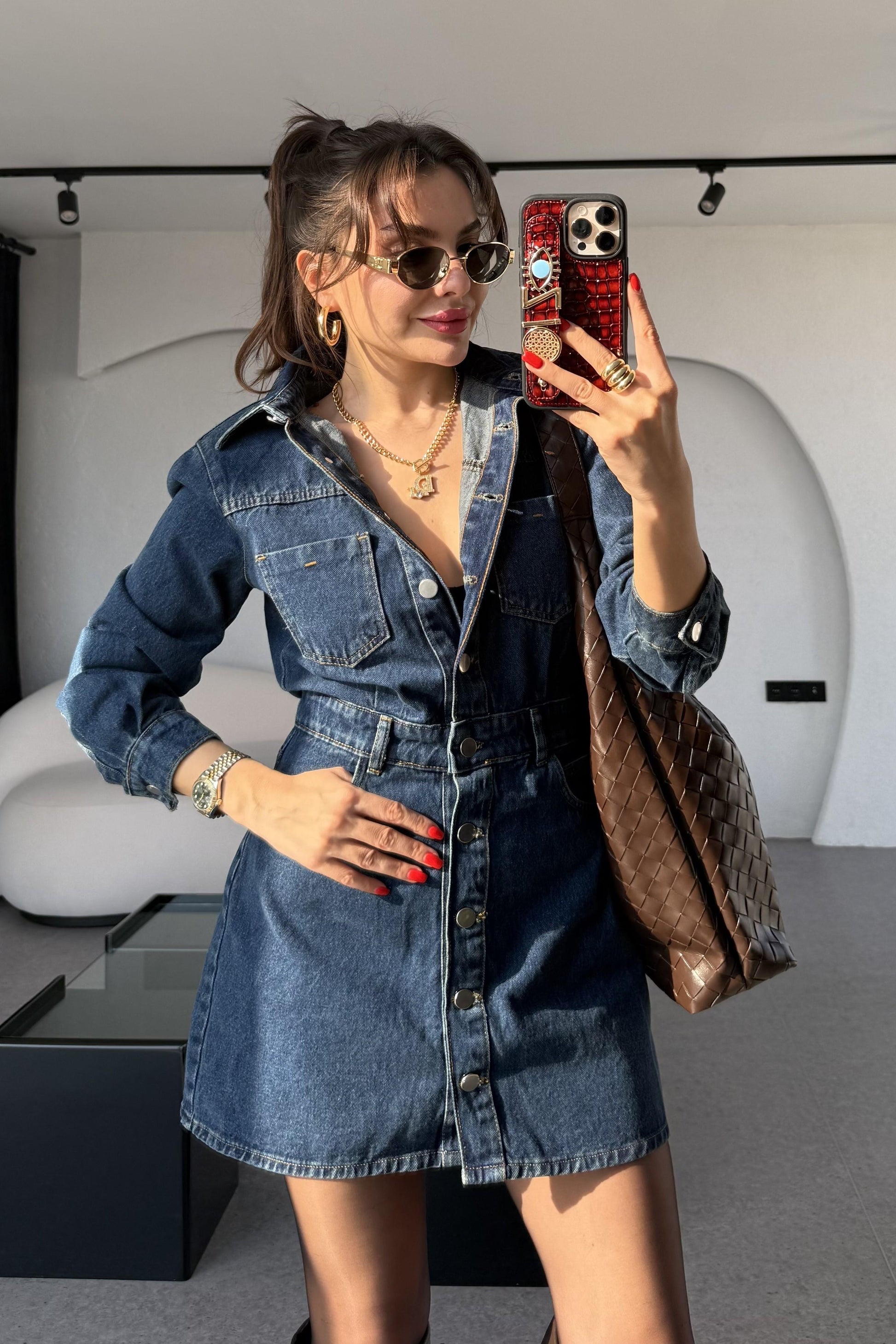 Victoria Darkblue Mini Jean Elbise