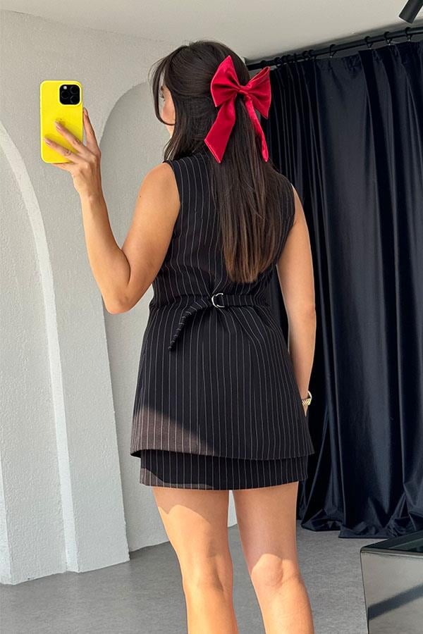 Vienna Çizgili Yelekli Tasarım Takım-Siyah