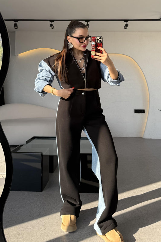 Vierce Kot Karışımlı Siyah Şardonlu Takım