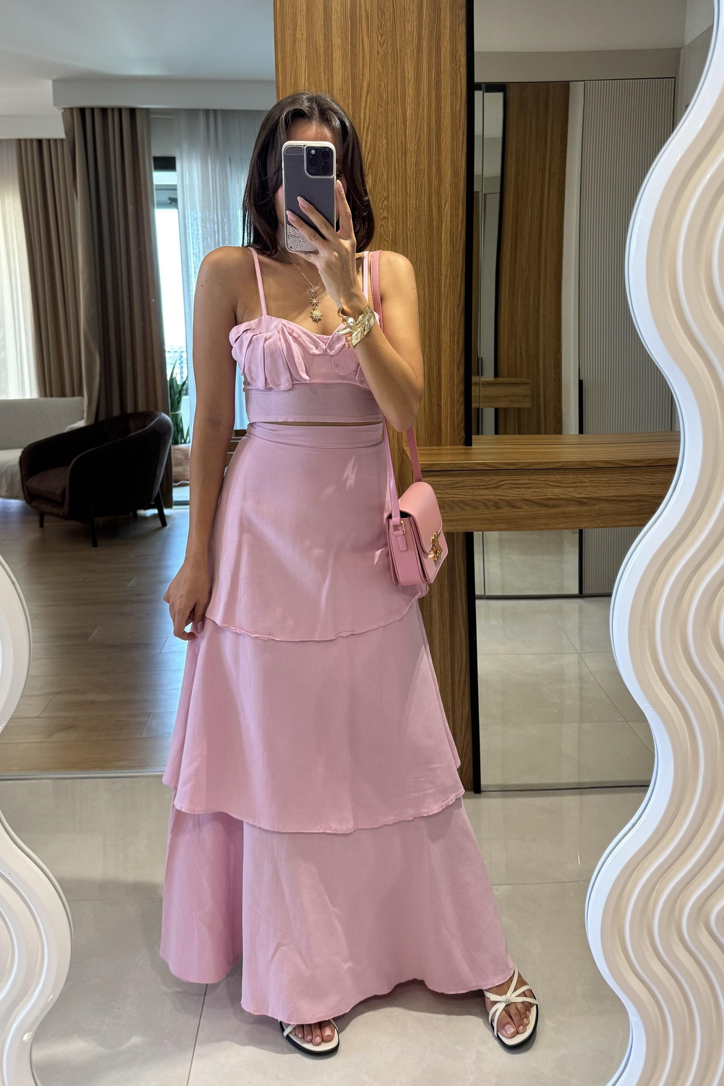 Vietnam Kat Etekli Pembe İkili Takım