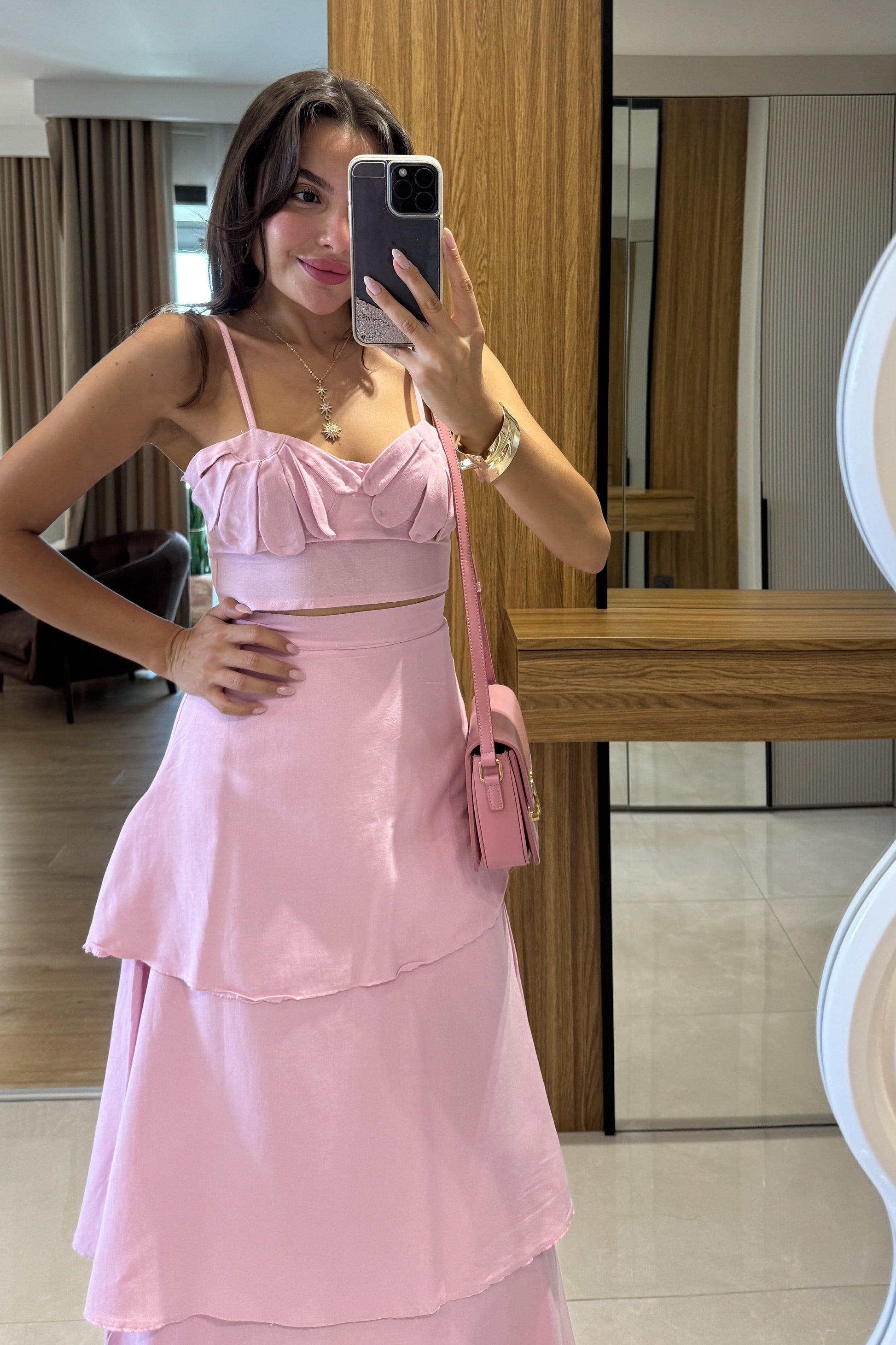 Vietnam Kat Etekli Pembe İkili Takım