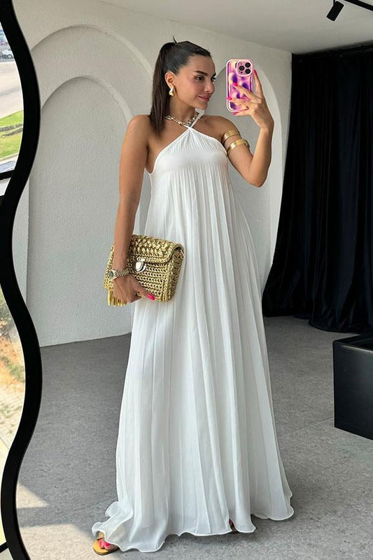 Violeta Piliseli Çapraz Askılı Elbise