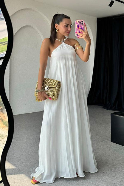 Violeta Piliseli Çapraz Askılı Elbise