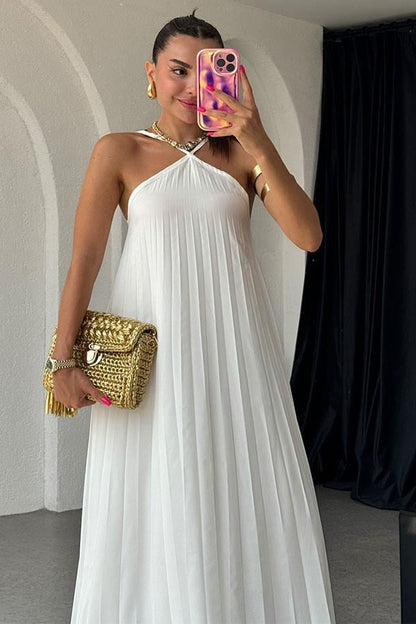 Violeta Piliseli Çapraz Askılı Elbise