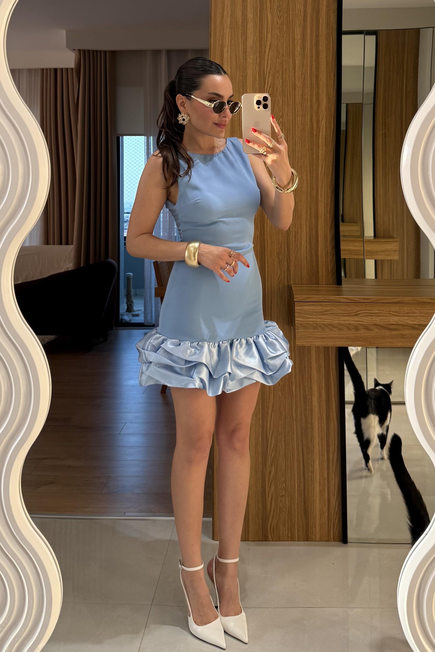 Violetta Mavi Eteği Saten Sırt Dekolteli Elbise