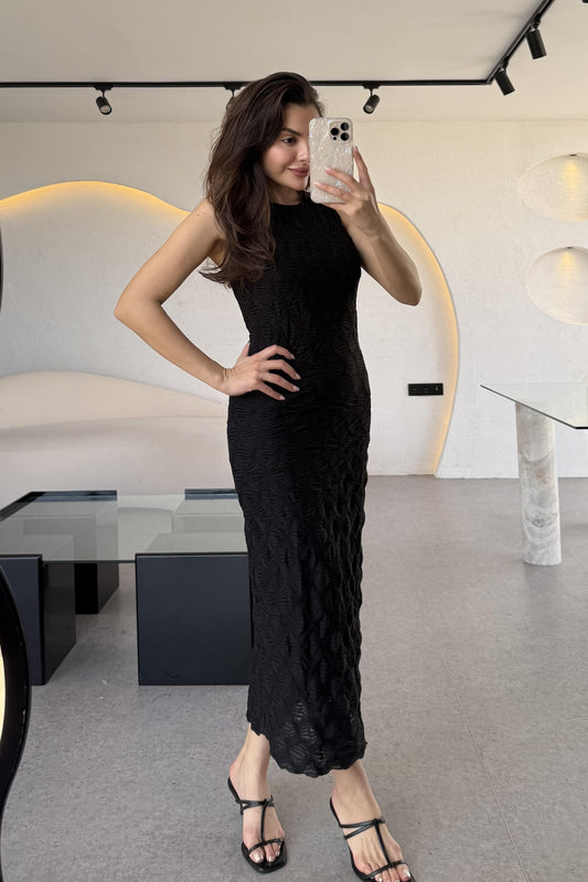 Viose Kolsuz Kendinden Desenli Elbise