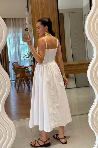 Virel Beyaz Askılı Poplin Elbise