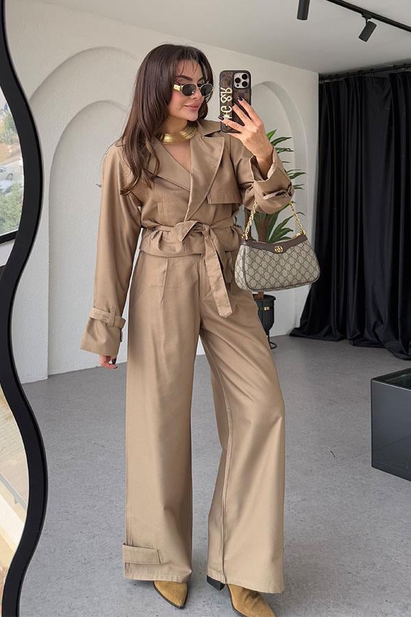 Virgie Tensel Parlak Camel Takım