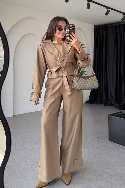 Virgie Tensel Parlak Camel Takım