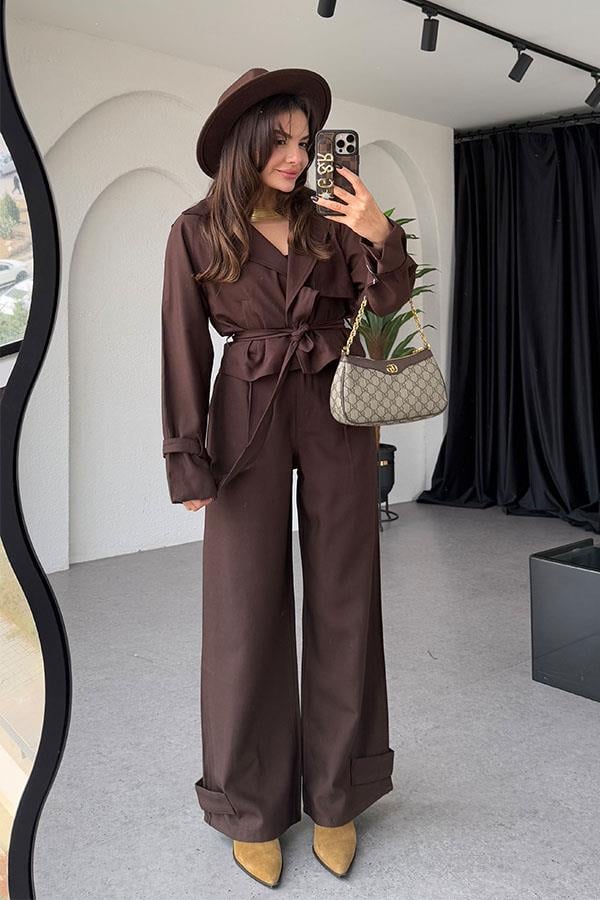 Virgie Tensel Parlak Kahve Takım