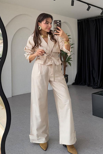 Virgie Tensel Parlak Krem Takım