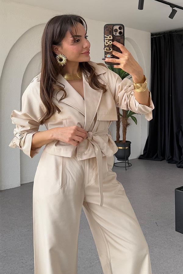 Virgie Tensel Parlak Krem Takım