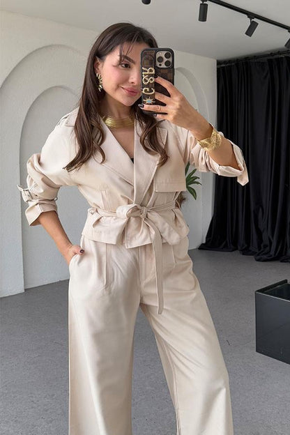 Virgie Tensel Parlak Krem Takım