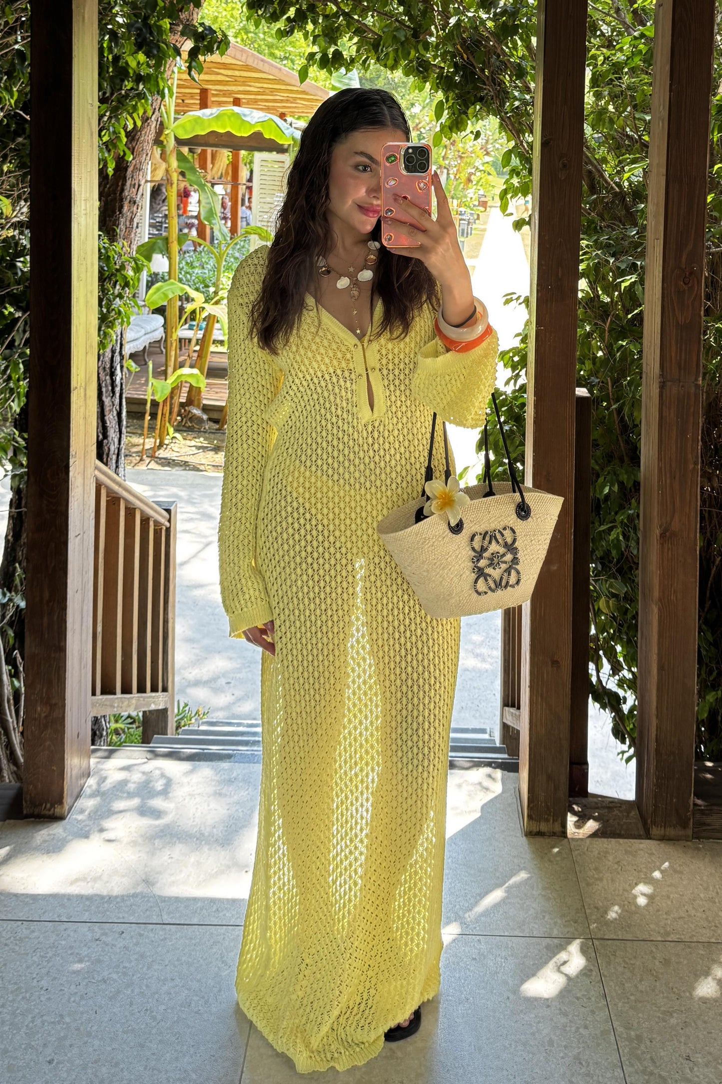 Visal Sarı Ajurlu Plaj Elbisesi