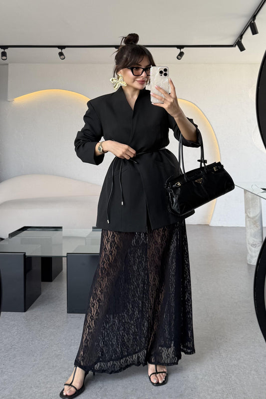 Visha Üçlü Dantel Kombinli Blazer Takım