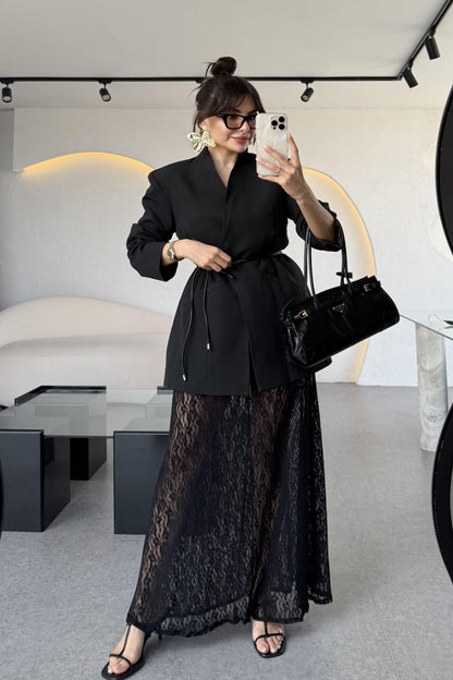 Visha Üçlü Dantel Kombinli Blazer Takım