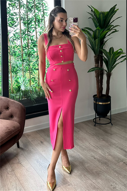 Vista gold düğmeli ikili takım - Pembe