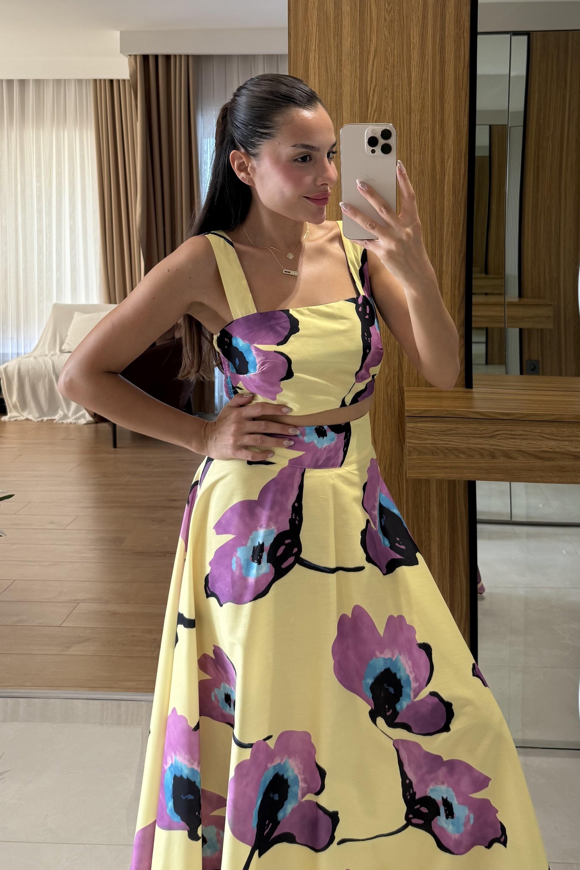 Vistavie Mor Çiçek Desen Etekli Takım