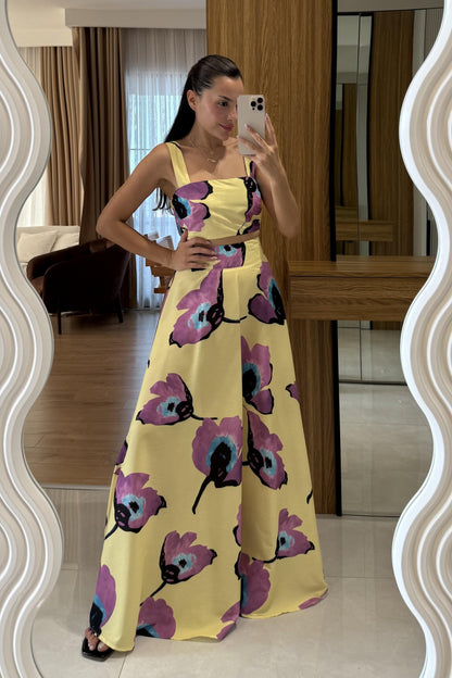 Vistavie Mor Çiçek Desen Etekli Takım