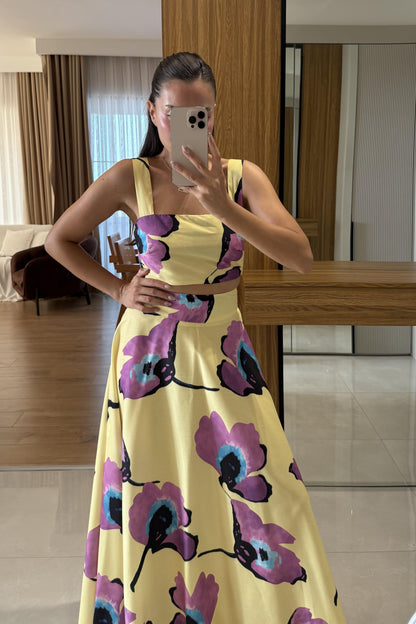 Vistavie Mor Çiçek Desen Etekli Takım