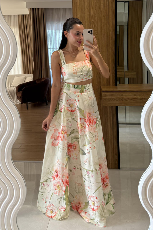 Vistavie Pembe Çiçek Desen Etekli Takım