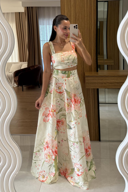 Vistavie Pembe Çiçek Desen Etekli Takım