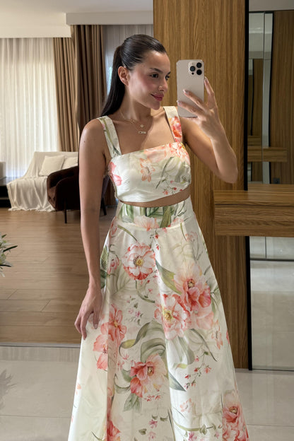 Vistavie Pembe Çiçek Desen Etekli Takım