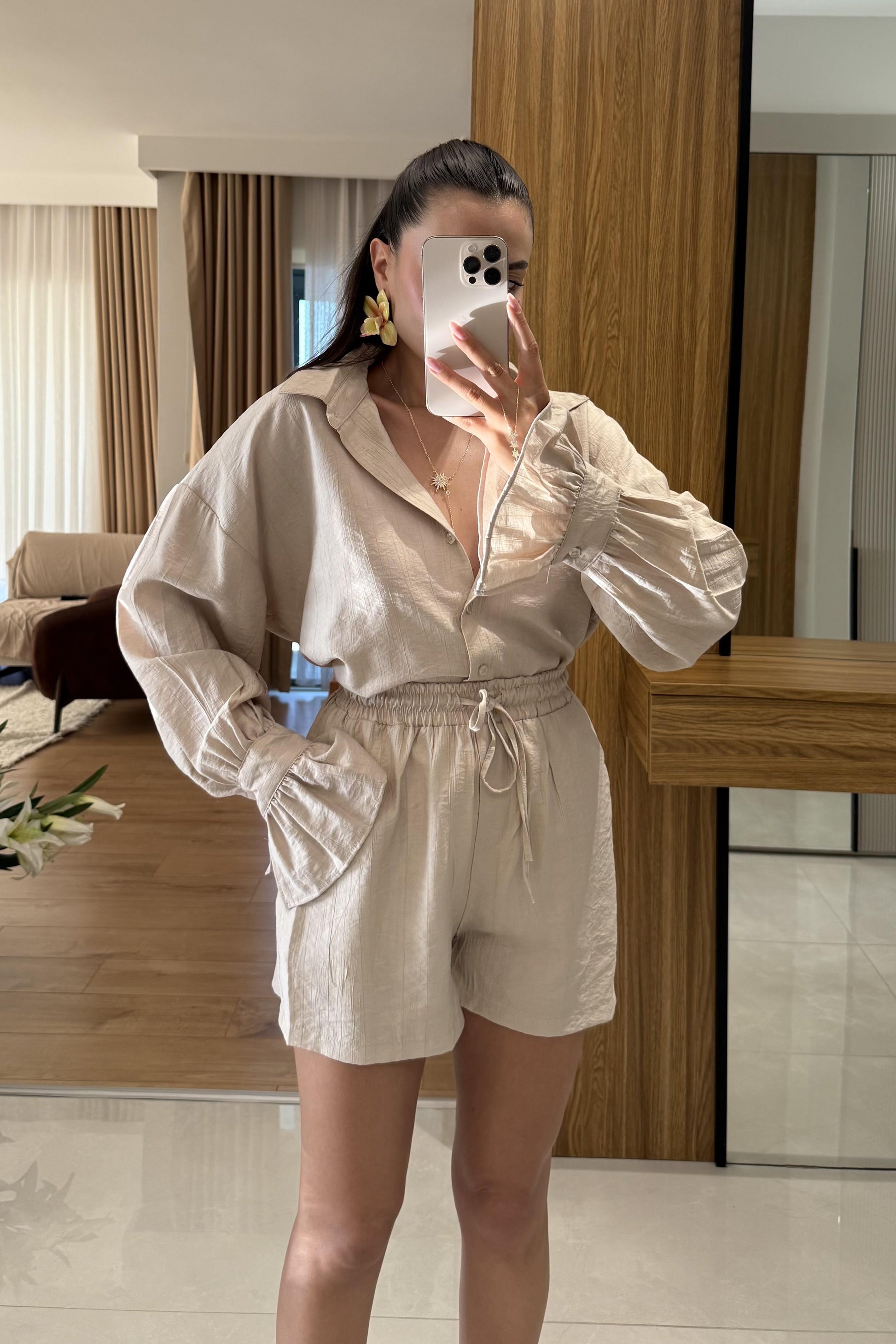 Vitoria Bej İspanyol Kol Şortlu Takım