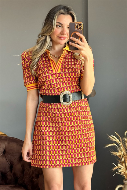 Vivenra karpuz kol pembe sarı romantik elbise