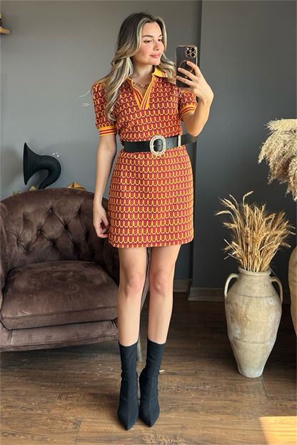 Vivenra karpuz kol pembe sarı romantik elbise