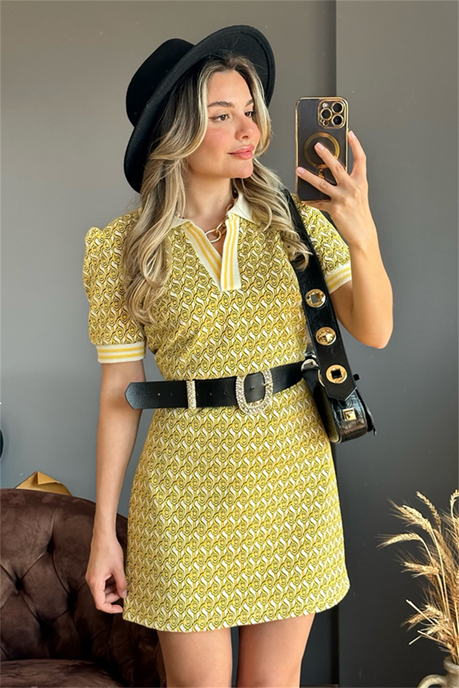 Vivenra karpuz kol sarı geçişli romantik elbise