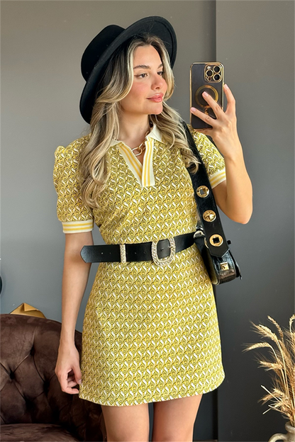 Vivenra karpuz kol sarı geçişli romantik elbise