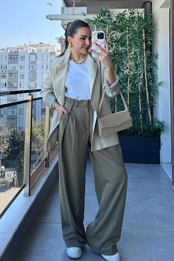 Vivenra Keten Blazer Ceket - Krem